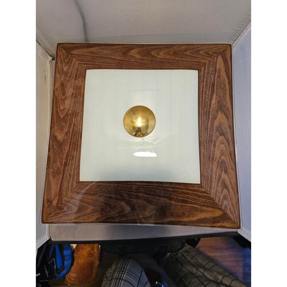 Vintage/Mid Century Modern Square Ceiling Light Fixture w/Brown Glass